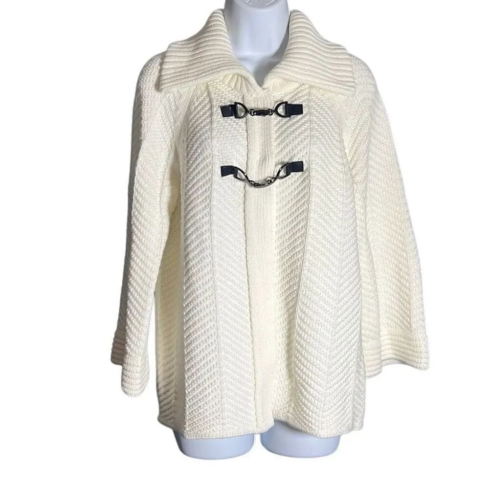 JM Collection Cream Knit Open Cardigan, Size M